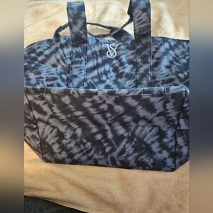 Victoria's Secret Black and Gray Tie-Dye Travel Tote